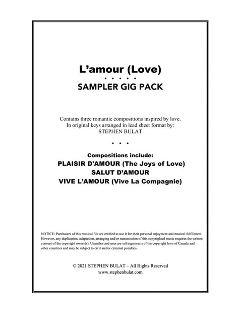 Lamour Love Sampler Gig Pack Three Selections Plaisir Damour