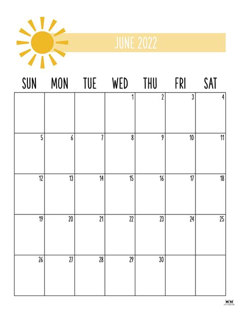 June 2022 Calendars 25 Free Printables Printabulls