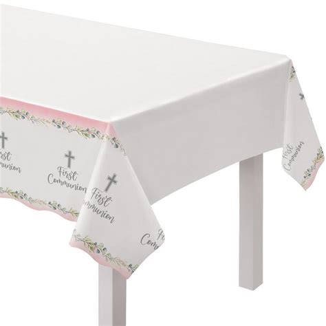 Pink My First Communion Plastic Table Cover 54in X 102in Party City