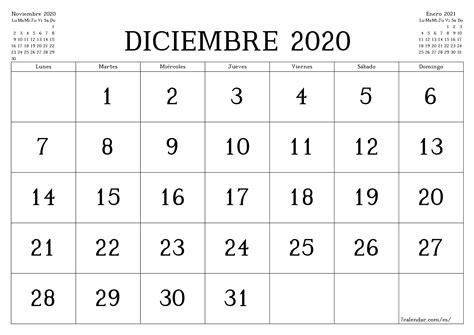 Calendario Semanal Noviembre Diciembre 2020 Calendari