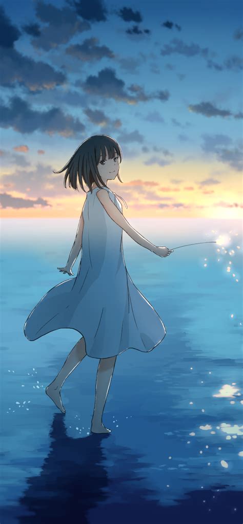 1440x3100 Cute Anime Girl Sunset Draw 1440x3100 Resolution Wallpaper