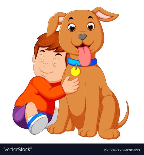 A Little Boy Hugging His Dog Royalty Free Vector Image