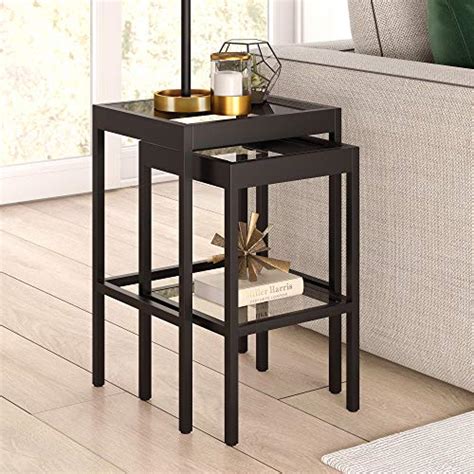 Buy Hennandhart Modern Nested Side Table Set With Glass Top And Shelf