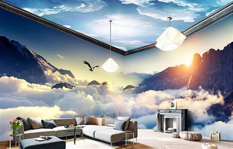 Custom Dream Clouds And Mountains 3d Wallpaper Living Room