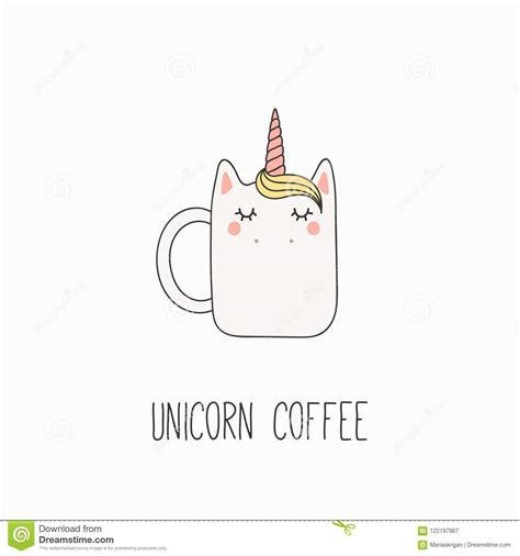 Kawaii Unicorn Cup Of Coffee Stock Vector Illustration Of Horn