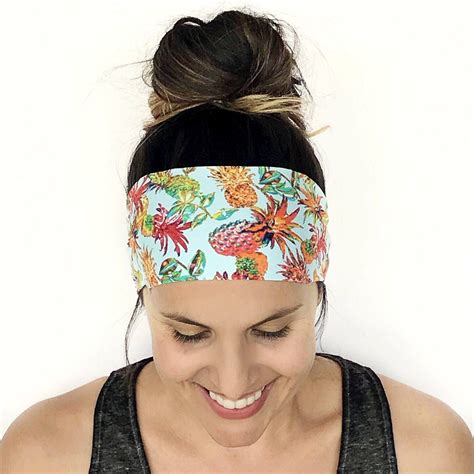 Yoga Headband Hawaiian Pineapple Print Running Headband Etsy Yoga