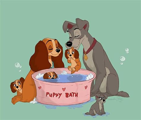 Lady And The Tramp Giving Their Children A Bath Disney Fan Art Disney