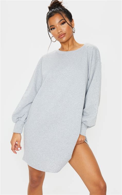 Grey Oversized Sweater Dress Dresses Prettylittlething