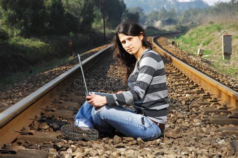 Pretty Girl Waiting For The Train Stock Image Image Of Adventure