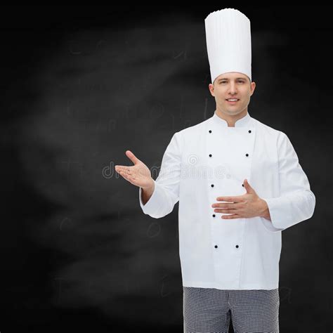 Happy Male Chef Cook Inviting Stock Photo Image Of Chalk Male 53820874