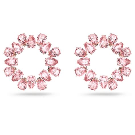 Millenia Hoop Earrings Pear Cut Crystals Pink Rose Gold Tone Plated