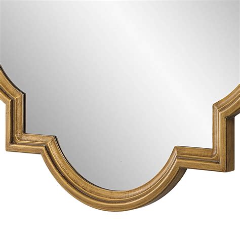 34 Inch Wood Wall Mirror Quatrefoil Frame Gold And Gray On Sale