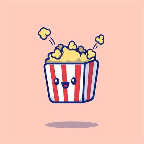 Cute Popcorn Cartoon Icon Illustration Food Icon Concept Isolated