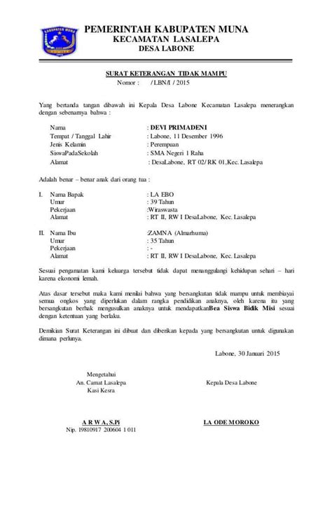 Contoh Surat Keterangan Tidak Mampu dari DESA / Ketua RW / Ketua RT ...