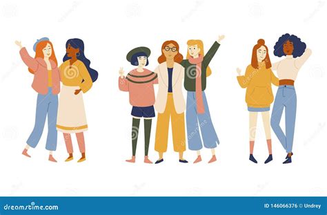 Groups Of Female Friends Portrait Of Young Women Stock Vector Illustration Of Flat Nation