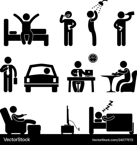 Man Daily Routine Icon Sign Symbol Pictograph Vector Image