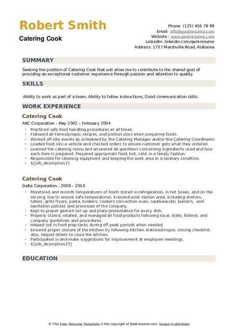 Catering Cook Resume Samples Qwikresume