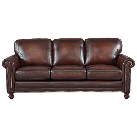 Leather Couch Nailhead Trim Leather Sofa With Plush Cushions And A