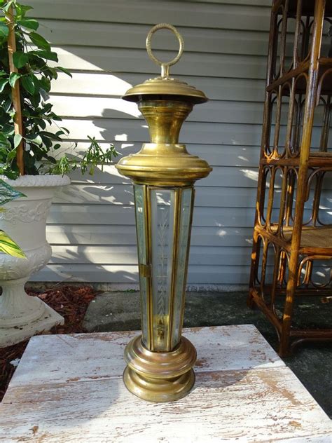 Vintage wooden glass and metal candle lantern holder with rope. Vintage Brass Lamp Lantern Candlestick Etched Glass Candle ...