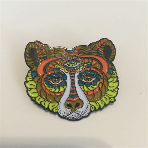 Psychedelic Bear Pin By Nathaniel Deas Etsy