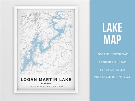 Printable Map Of Logan Martin Lake Alabama United States Etsy