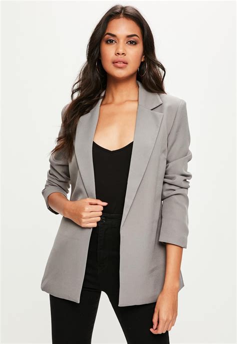 Missguided Grey Long Line Blazer Coats Jackets Women Clothes