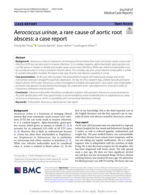 Pdf Aerococcus Urinae A Rare Cause Of Aortic Root Abscess A Case Report