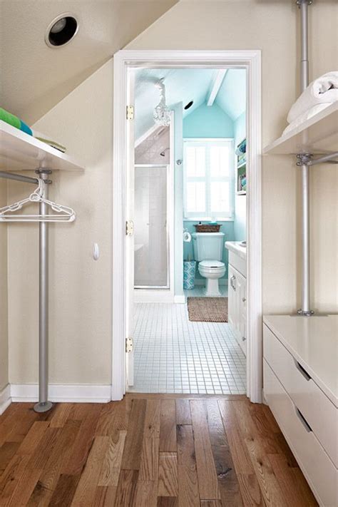 Despite the small space, you can still make your attic bathroom classier. closet adjoining a small bathroom.. this is similar to what I want with a tiny bathroom ...