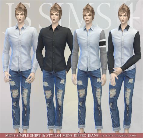 Js Sims 4 Mens Simple Shirt And Stylish Mens Ripped Jeans