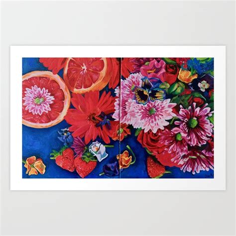 Naranja Sanguina Y Flores Blood Orange And Flowers Art Print By Art By