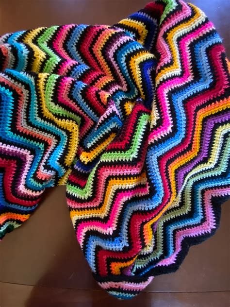 Crochet Ripple Blanket Pattern Basic Chevron Afghan Scrap Etsy