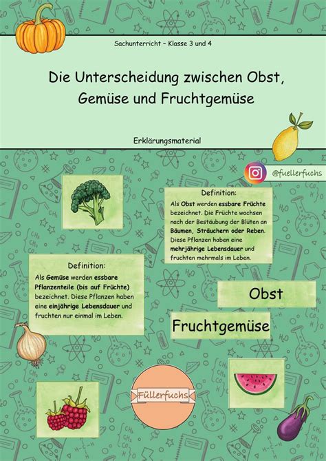 Erklärungsmaterial zur Unterscheidung zwischen Obst, Gemüse und
