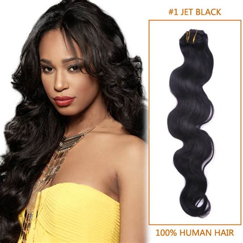 28 Inch 1 Jet Black Body Wave Indian Remy Hair Wefts