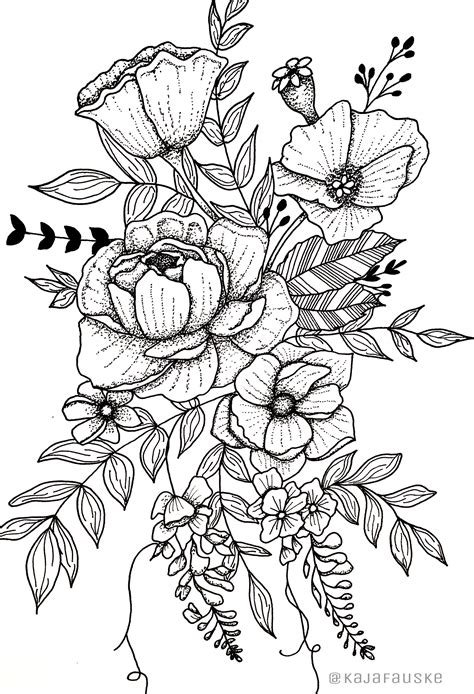 Botanical Tattoo Idea Floral Flowerdesign Freehand Fineline And