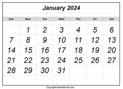 Free Printable January 2024 Calendar Template With Holidays