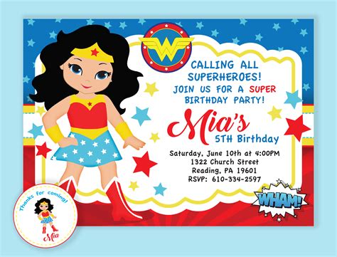 Wonder Woman Birthday Party Invitations