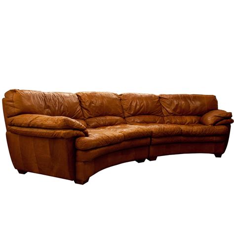 Mid Century Large Curved Tan Leather Sofa At 1stdibs