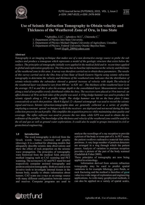 PDF Use Of Seismic Refraction Tomography To Obtain Velocity