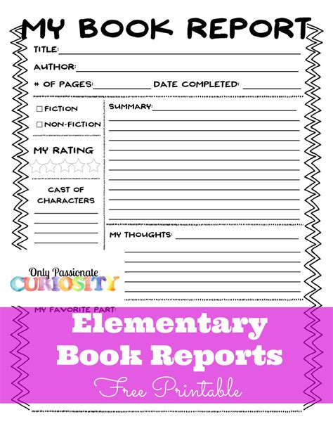 Book Report For 4th Graders Template
