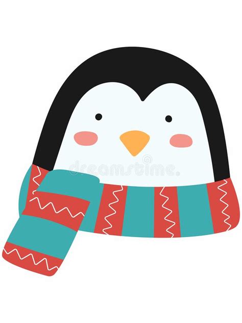 Cartoon Penguin In A Striped Scarf Vector Simple Illustration Stock