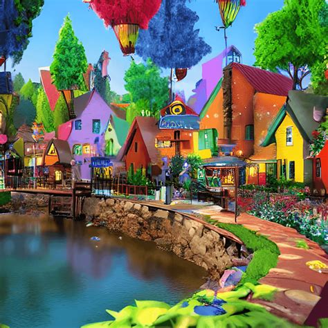 Colorful Village In The Enchanted Forest · Creative Fabrica