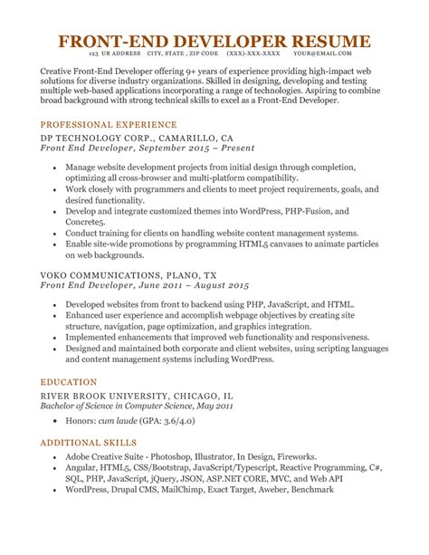 Front End Developer Resume Example And Tips For 2024