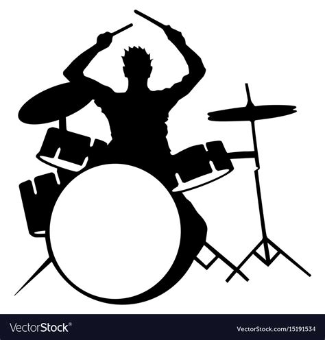 Silhouette Drummer Playing Drums On White Vector Image