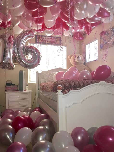 Surprise Decorated Room With Balloons Sweet 16 Party Ideas Pink
