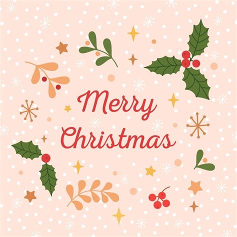 Premium Vector Greeting Card Merry Christmas Holly Mistletoe Branch