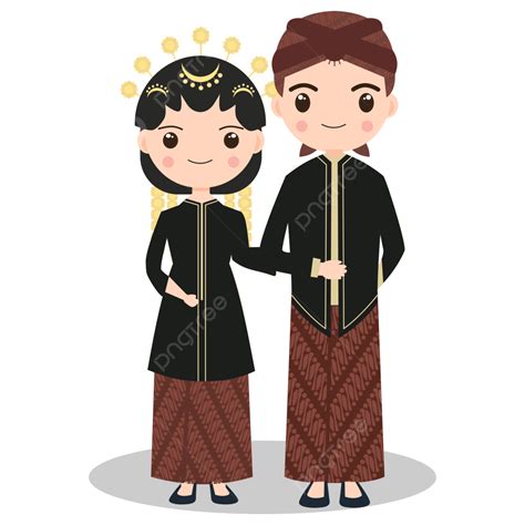 Gambar Karakter Pasangan Mengenakan Gaun Pengantin Tradisional Jawa