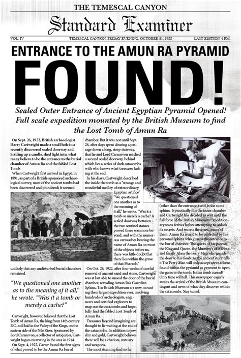 Newspaper Article Tutankhamuns Tomb Discovery
