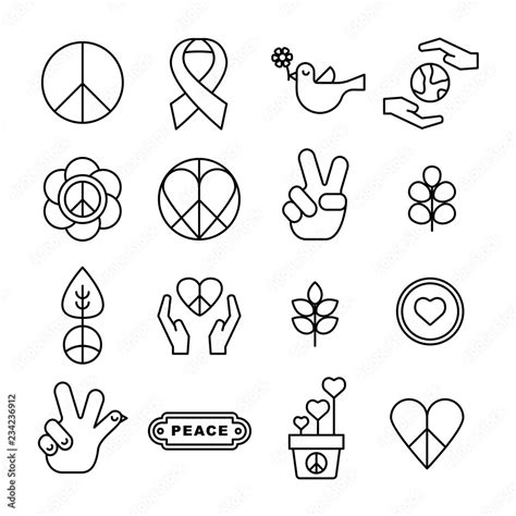 Symbols Of Peace Thin Line Icon Set Peace Icon Set Sign Symbol