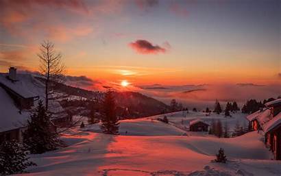 Sunset Winter Mountains Austria 4k Background Trees