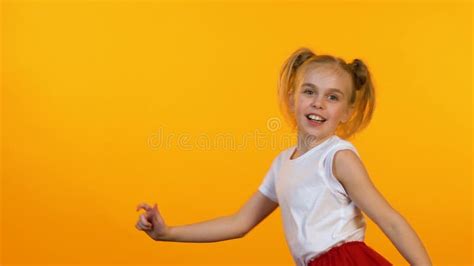 Pretty Girl Dancing And Jumping Around Dance School For Children Slow